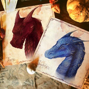 Dragones Saphira - Espina || Impresiones en papel || Decoración de arte de pared || Estampados de dragones de fantasía