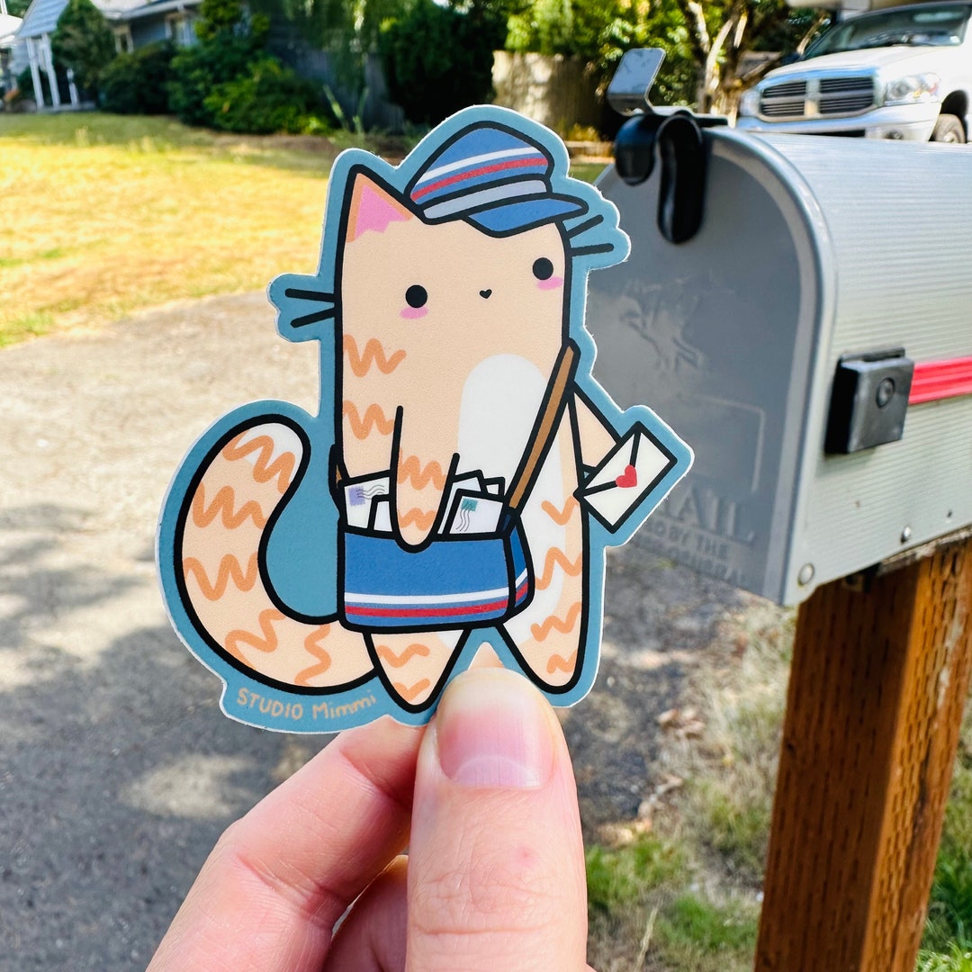 Postman Cat Vinyl Sticker - Weatherproof Mail Carrier Kitty - Etsy