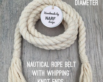 Nautical Rope Belt With Whipping Knot Ends - 1/2" Diameter