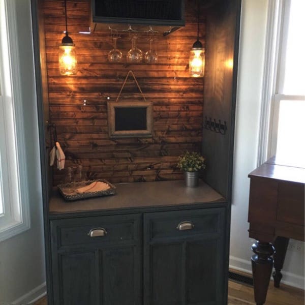 Custom Armoire Bar Cabinet, Coffee Bar Station, Bar, Repurposed Armiore, Wine Bar