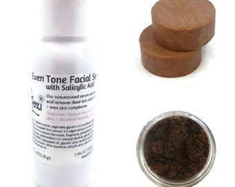 Even Tone Facial Set, azuki bean scrub, facial cleansing bar, even tone facial serum, clean skin, clear skin, healthy skin, brighten skin