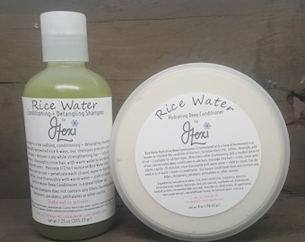 Rice Water Shampoo + Conditioner set, fermented rice water, hydrating conditioner, detangling shampoo, rice water, best rice water,probiotic