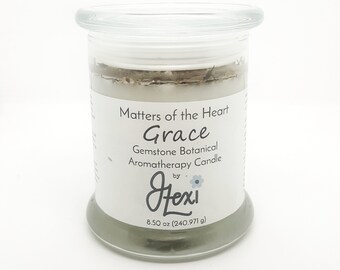 Grace, Aromatherapy candle, gemstone candle, intention candle, chrysoprase gemstone, myrrh, unmerited favor, handpoured candle, candle
