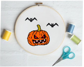 Spooky Halloween Pumpkin Cross Stitch Pattern - PDF PATTERN