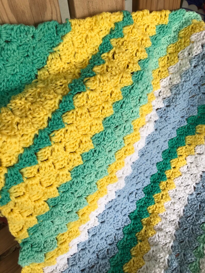 Baby Blanket Neutral Colors Crochet Green and Yellow Blanket Etsy