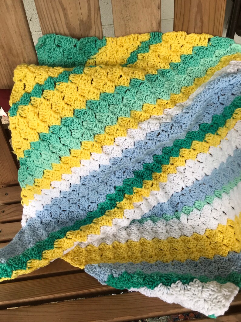 Baby Blanket Neutral Colors Crochet Green and Yellow Blanket Etsy