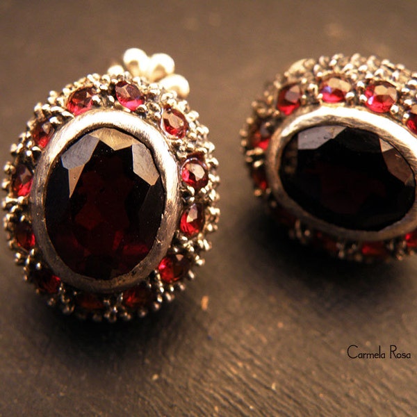 Victorian earrings, Ruby earrings, antique silver earrings, Ruby jewelry, vintage stud earring, Victorian jewelry, art nouveau, fine jewelry