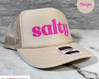 SALTY Trucker Hat with Pink Puff Print | Coastal Foam 5-Panel Hat | Beach Weekend Hats for Women | Bachelorette Party Hats | Girls Trip Gift