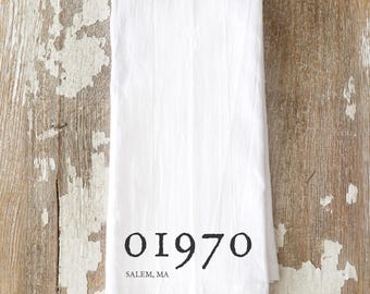 Salem Ma Zip Code Tea Towel, Salem Gift, Hostess Gift, Salem Housewarming Gift, Christmas Gift, New Home Gift, Realtor gift, 01970
