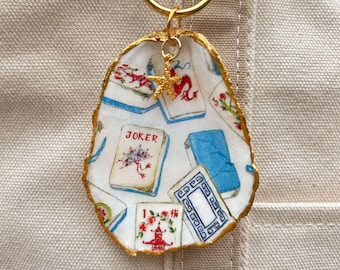 Mahjong Oyster Shell Bag Charm | Cape Cod Oyster Shell | Mahjong Lover Gift | Mahjong Gift for Her | Coastal Christmas Ornament
