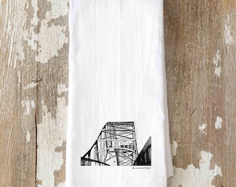 Bourne Bridge Tea Towel, Cape Cod Coastal Kitchen Decor, Hand-Pressed Cotton Gift