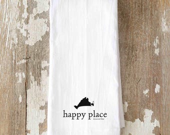 Happy Place Martha's Vineyard Tea Towel, Marthas Vineyard Gift, MV Hostess Gift, Vineyard Housewarming Gift, Christmas Gift