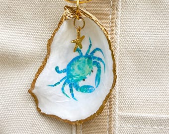 Crab Oyster Shell Bag Charm | Coastal Keepsake | Cape Cod Oyster Shell | Gold Carabiner | Coastal Gift