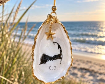 Cape Cod Oyster Shell Ornament, Cape Cod Christmas Ornament, Coastal Christmas Decor, Cape Cod Gift, Handmade Oyster Shell Keepsake