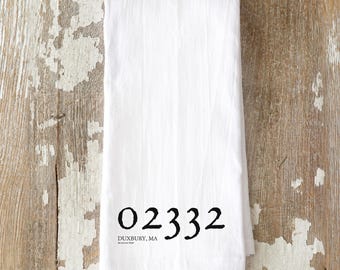 Duxbury MA Tea Towel, 02332 Zip Code Gift, Duxbury Massachusetts Gift, New Home Housewarming Gift, Hometown Kitchen Towel