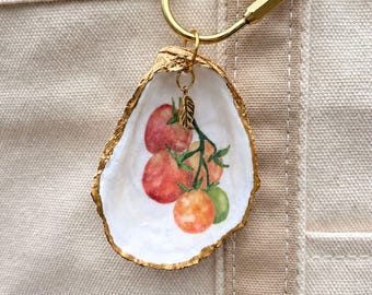 Tomato Oyster Shell Bag Charm | Cape Cod Oyster Shell | Tomato Lover Gift | Farmers Market Gift | Coastal Christmas Ornament