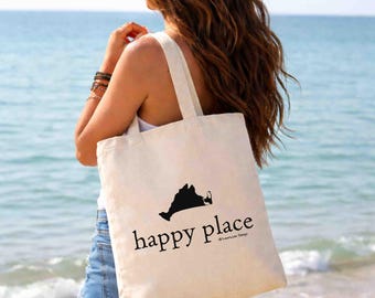 Happy Place Martha's Vineyard Tote Bag, MV Gift, Coastal Beach Bag, Martha's Vineyard Gift, Bachelorette Beach bag, Vineyard wedding favor