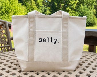 Salty Small Canvas Tote Bag | Coastal Mini Tote | Cape Cod Gift | Nautical Canvas Bag | Coastal Gift for Her | Salty Beach Bag