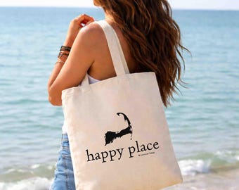 Happy Place Cape Cod Tote Bag, Cape Cod Gift, Coastal Beach Bag, Cape Cod Gift, Bachelorette Beach bag, cape cod wedding favor