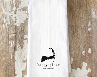 New Seabury MA Tea Towel | Cape Cod Happy Place Towel | Mashpee MA Gift | Popponesset Beach House Decor | Cape Cod Kitchen Towel