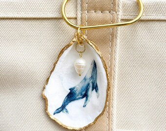 Whale Oyster Shell Bag Charm | Coastal Purse Charm | Cape Cod Gift | Handmade Oyster Shell Keepsake | Beach Lover Gift