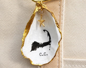 Cape Cod Oyster Shell Bag Charm | Cape Cod Map Gift | Coastal Bag Charm | Massachusetts Gift | Beach Ornament | Cape Cod Keepsake