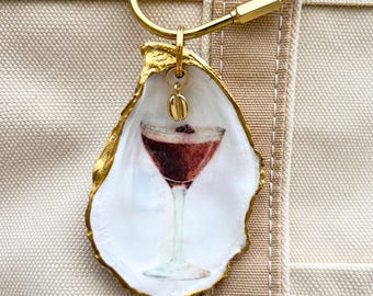Espresso Martini Oyster Shell Bag Charm | Cape Cod Oyster Shell | Coffee Lover Gift | Cocktail Gift | Coastal Ornament