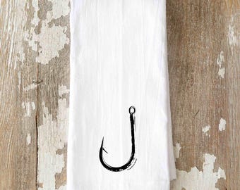 Fish Hook Tea Towel, Fisherman Gift, Cape Cod Hostess Gift, Nautical Gift, Coastal Housewarming Gift, Coastal Christmas Gift,