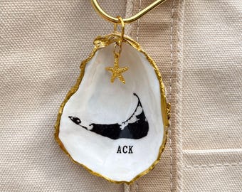 Nantucket Oyster Shell Bag Charm | ACK Map Charm | Cape Cod Oyster Shell | Nantucket Gift | Coastal Christmas Ornament