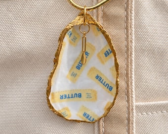 Butter Oyster Shell Bag Charm with Spoon | Cape Cod Oyster Shell | Butter Lover Gift | Foodie Gift | Coastal Christmas Ornament
