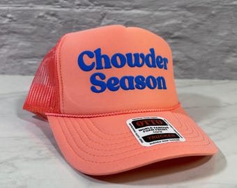 Chowder Season Hat | New England Clam Chowder Trucker Hat | Coastal Foodie Gift | Clam Festival Hat | Cape Cod Summer Hat | Foam Trucker Cap