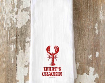 Cape Cod Lobster Tea Towel, Coastal Kitchen Decor, Hostess Gift