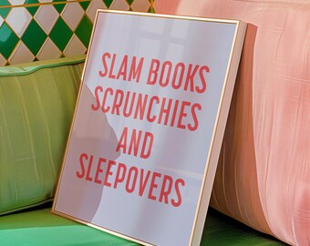 Nostalgieposter uit de jaren 80, Slam Books scrunchies en logeerpartijtjes typografie print (digitale download)