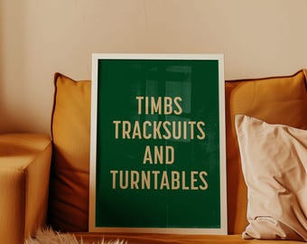 Hiphopposter uit de jaren 90, Timbs trainingspakken en draaitafels typografie print (digitale download)