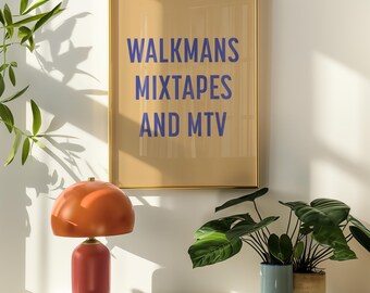 80s 90s muziek nostalgie print, Walkmans mixtapes MTV poster (digitale download)