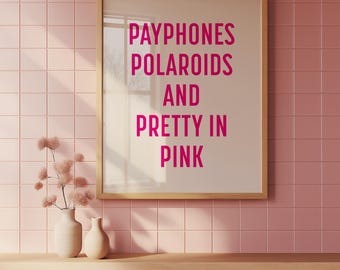 Nostalgieprint uit de jaren 80, polaroids van telefooncellen mooi in roze typografie (digitale download)