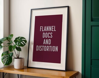 Flanel, Docs and Distortion-print, jaren 90 grunge-typografieposter, tijdperk terugspoelen (digitale download)
