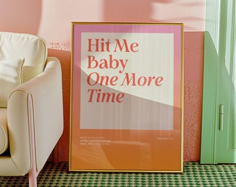Hit Me Baby One More Time afdrukbare muurkunst, Y2K pop typografie poster downloaden