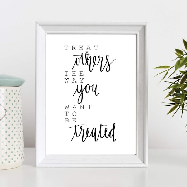 Golden Rule print, Treat Others the Way You Want to Be Treated Luke 6:31 Bible verse wall print, hand-lettered, classroom print