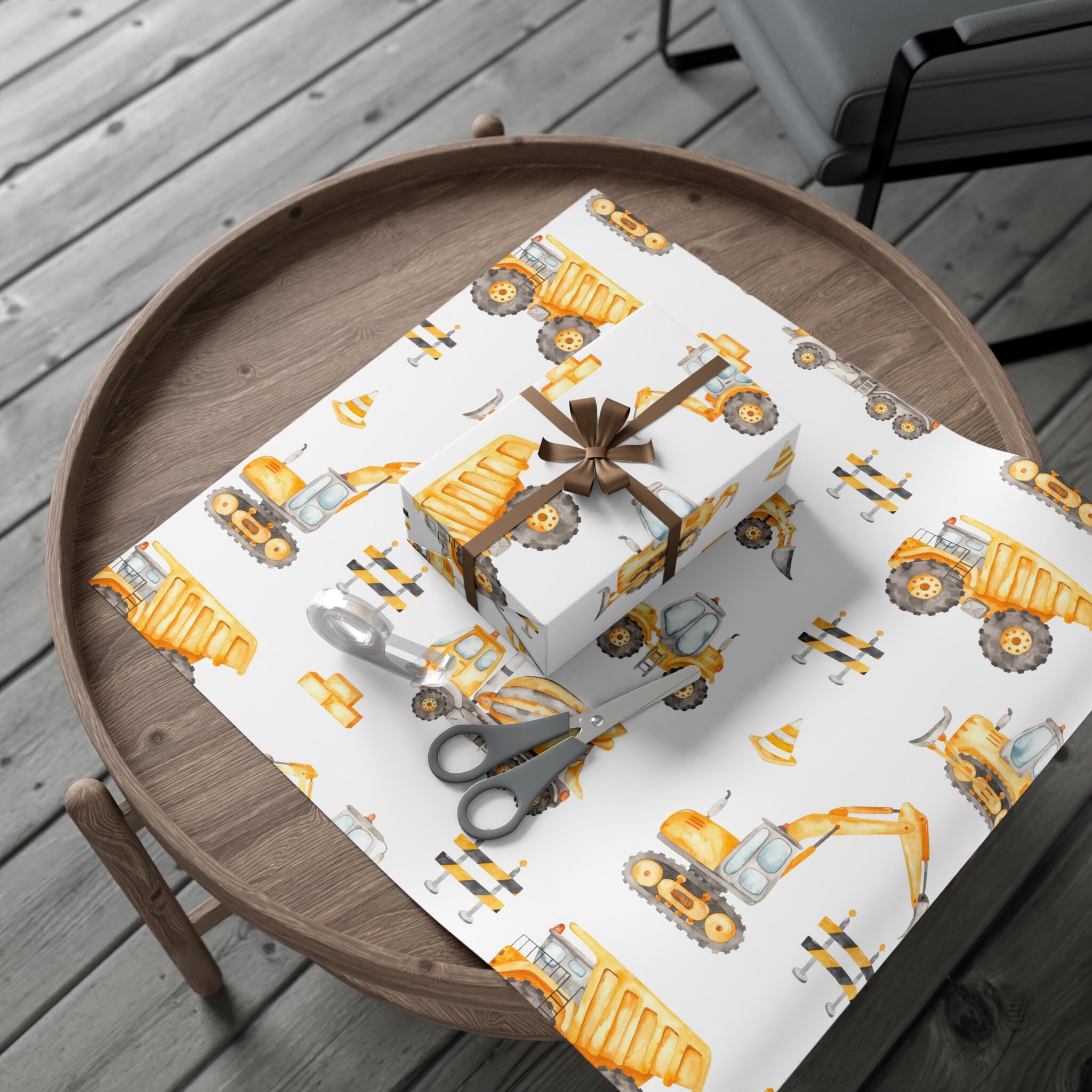 Sikiweiter Construction Wrapping Paper - 12 Sheets Construction Wrapping  Paper Birthday with Trucks - 19.7 x 27.6 Inches Per Sheet