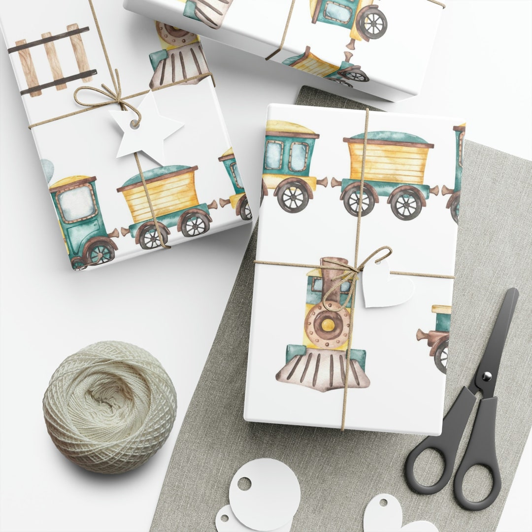 Steam Train Wrapping Paper Sheets Toddler Boy Birthday Boy Etsy