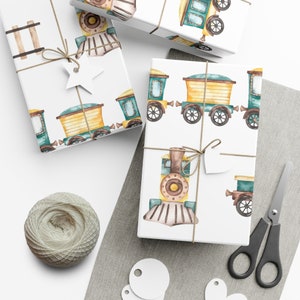 Steam Train Wrapping Paper Sheets, Train Baby Shower Party Theme, Toddler Boy Birthday