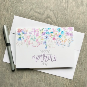 Cartão de feliz dia das mães 5x7, cartão de dia das mães para impressão, flores em aquarela