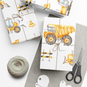Construction Vehicles Wrapping Paper Sheets, Under Construction Baby Shower Theme, Toddler Boy Birthday Party, Trucks