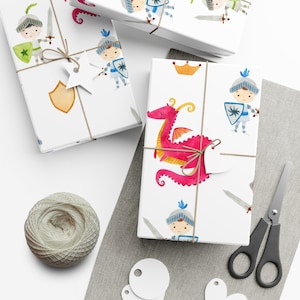 Knights & Dragons Wrapping Paper Sheets, Little Prince Baby Shower Theme, Toddler Boy Birthday Party