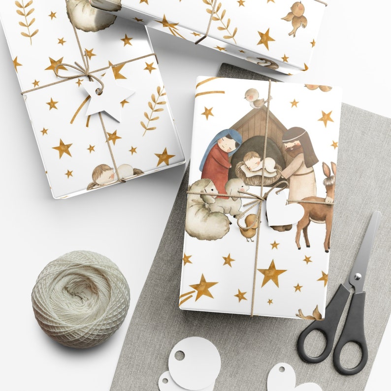 Nativity Scene Wrapping Paper Sheets Jesus Birth Christmas Etsy