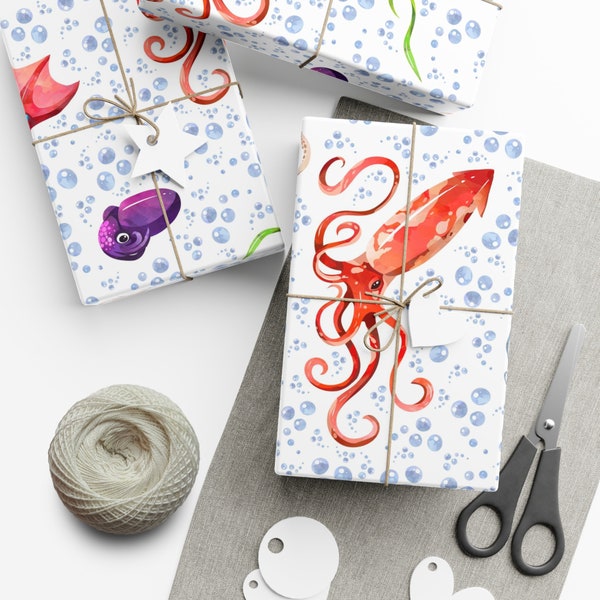 Squid Wrapping Paper Sheets, Giant Squid, Colossal Squid, Vampire Squid, Boy Birthday Theme