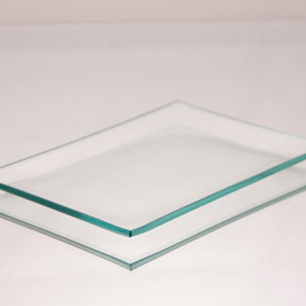 3 1/2" x 5" Clear Glass Rectangle Bent Plate, Made in USA, Handmade Glass, Decoration, Decoupage Blank, Glass Trinket Tray, Rings and Things