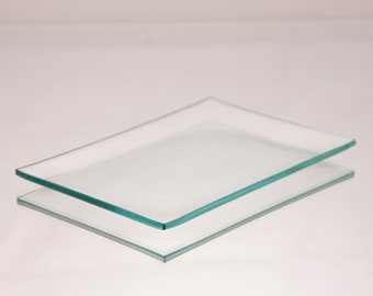 3 1/2" x 5" Clear Glass Rectangle Bent Plate, Made in USA, Handmade Glass, Decoration, Decoupage Blank, Glass Trinket Tray, Rings and Things