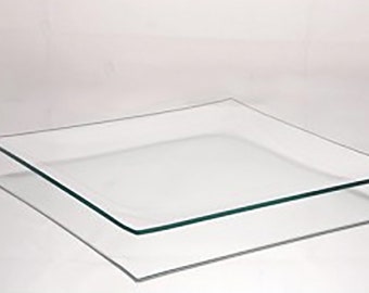 8 Inch Square Shallow Bent Clear Glass Plate 1/8 thick - Square Glass Plate for Decoupage, Decorating Glass Plates, Glass Supplies